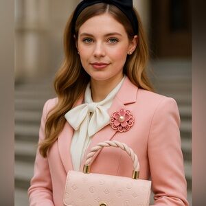 Elegant Pink Floral Brooch with Pearl Accent
